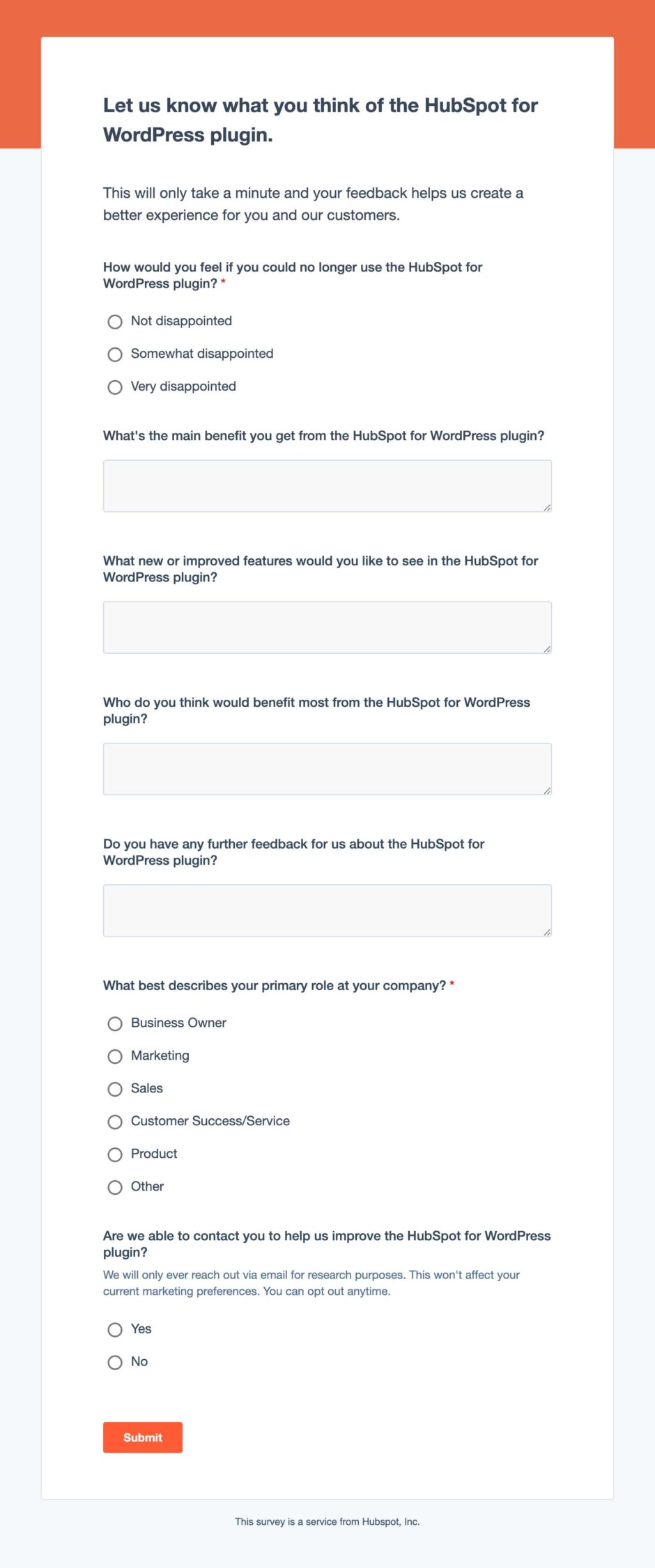 HubSpot WordPress Plugin User Survey 2023.